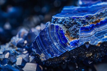 A close-up of a beautiful azurite stone with its deep blue color and intricate patterns.