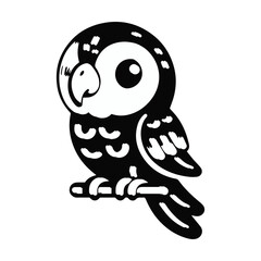 Cute bird. Cartoon vector illustration. Black and white animal