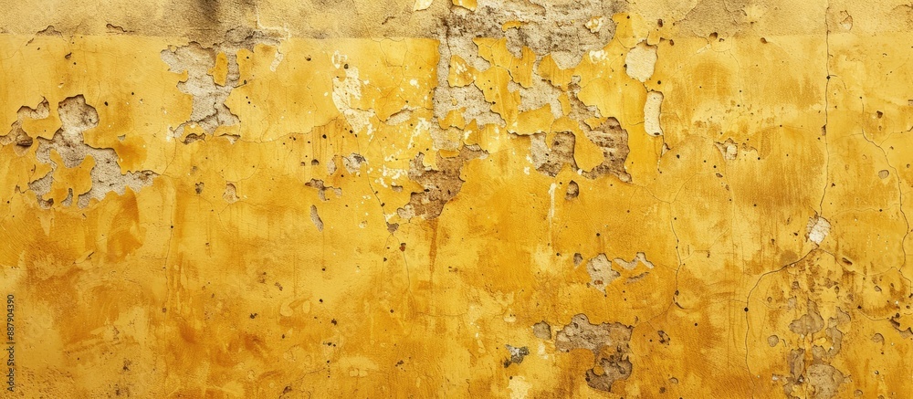 Poster aged yellow wall showing wear and dirt providing a rustic backdrop for a copy space image