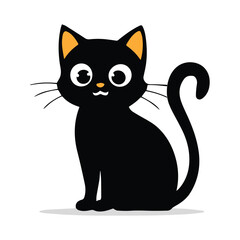 Simple and Cute Black Cat on White Background