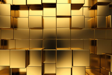 generated illustration square, gold Mosaic tiles arranged in the shape of a wall.