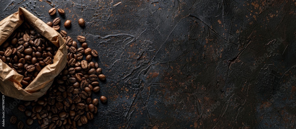Poster roasted coffee beans in a bag with copy space image available