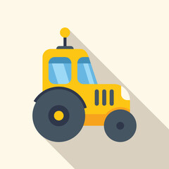 Yellow tractor standing with a long shadow, great design for any purposes on a white background