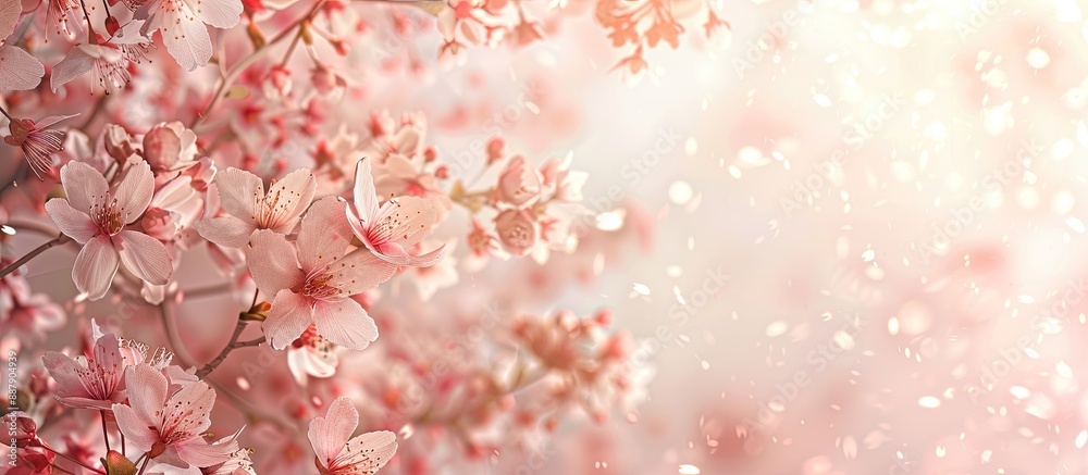 Poster Cherry blossoms in spring on a floral background with a copy space image