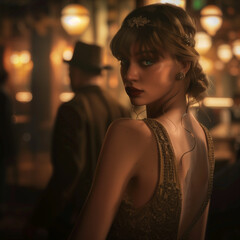 Retro Woman Portrait in Classic Interior