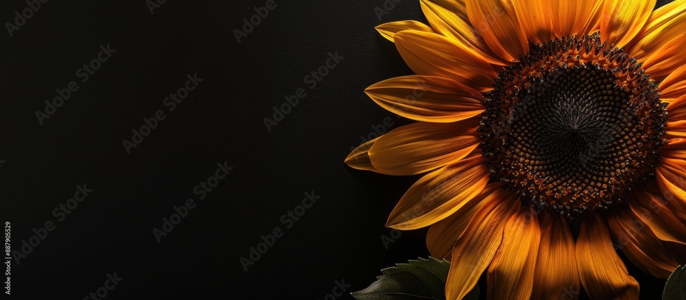 Poster An image showcasing a sunflower up close set against a black background with space for additional content