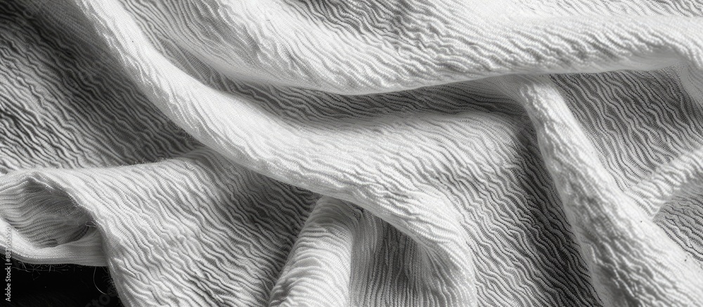 Aufkleber Close up of a white kitchen towel fabric texture on a black background with space for adding text or images. with copy space image. Place for adding text or design