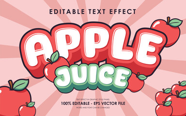 Editable Apple Juice Text Effect. with illustration of apple. suitable for tropical fruit themed.