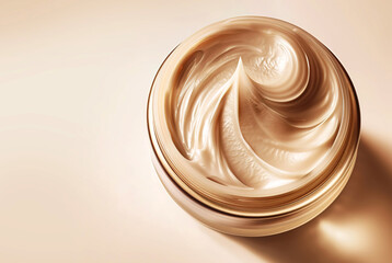 Face cream moisturizer in a jar. Luxury skincare cosmetics product with soft beige texture. Organic anti-aging treatment for health and beauty skin