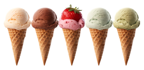 Ice Cream Scoop on Waffle Cone PNG Cutout - Assorted Flavors Mockup Template for Artwork Design