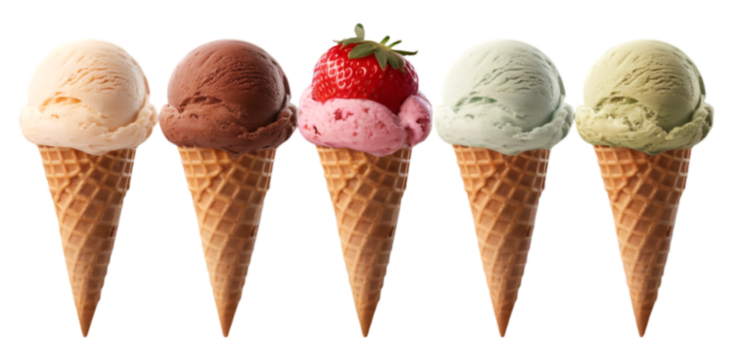 Ice Cream Scoop on Waffle Cone PNG Cutout - Assorted Flavors Mockup Template for Artwork Design