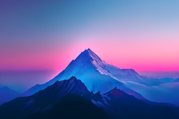 Obraz premium Minimalist background featuring a majestic single mountain peak amidst a breathtaking gradient sky, generative ai beautiful art