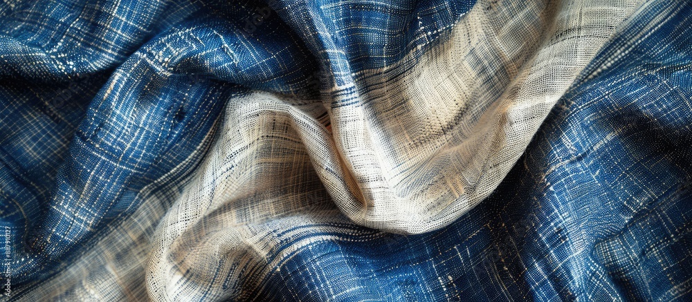 Poster Blue and cream hand woven cotton fabric texture background with copy space image creating a textile background