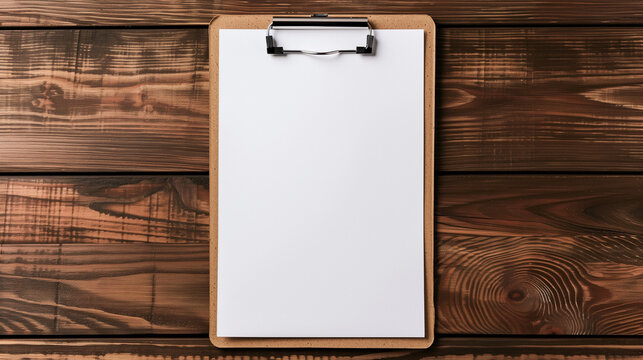 mock up clipboard with white paper on top, minimalist table background, Ai generated Images