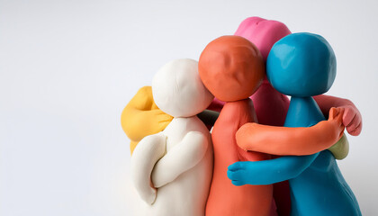 Team building concept, clay figures hugging