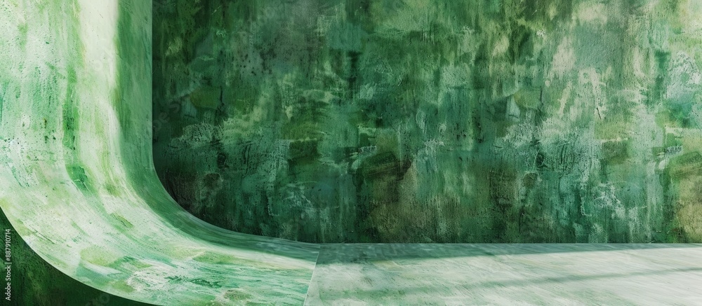 Aufkleber Curved green textured background with space for text ideal for presentations or banners with a blank wall and floor to add depth to the image. with copy space image. Place for adding text or design