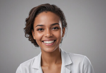 Portrait view of a regular happy smiling Cabo Verde woman, ultra realistic, candid, social media, avatar image, plain solid background