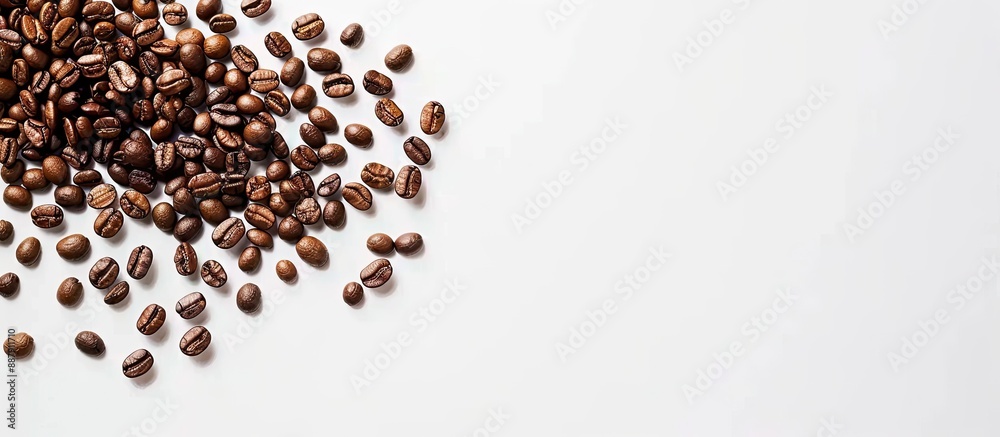 Aufkleber Coffee grains artfully arranged on a white backdrop with copy space image