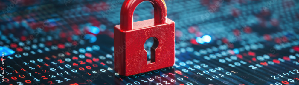 Poster red padlock on digital background symbolizing data security and online privacy in the context of cyb