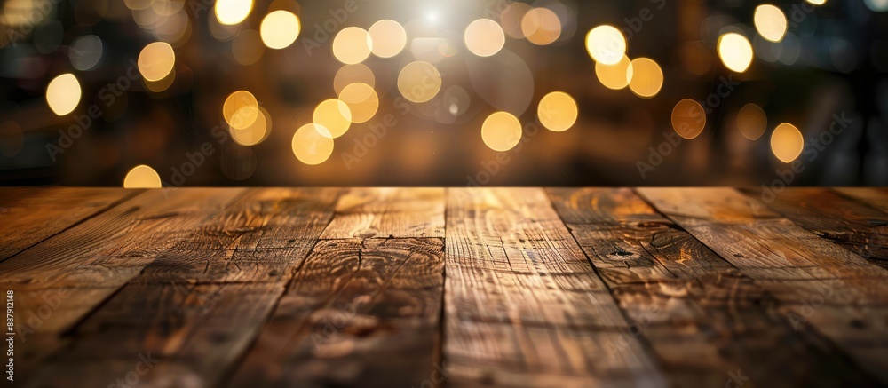 Aufkleber A product display template with a rustic wood background and soft focused bokeh lighting for copy space image