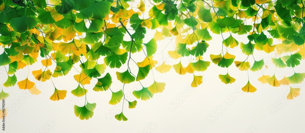 Wall mural backdrop featuring ginkgo tree leaves in a copy space image