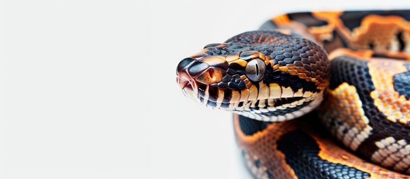 Python regius on white backdrop with copy space image