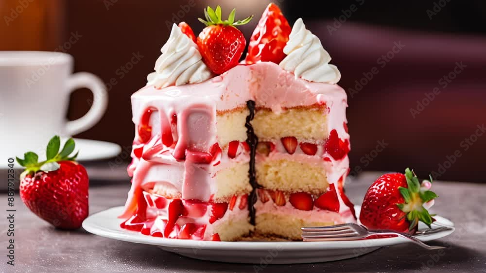 Canvas Prints  Deliciously tempting strawberry cake ready to be savored