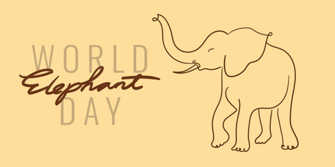 internation elephant Day illustration handdrawn lineart art design card greeting poster