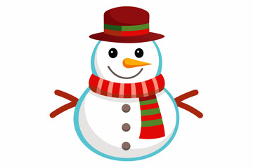 Snowman with Hat and Scarf - Vector Illustration, Cartoon Clipart, Line Art Design