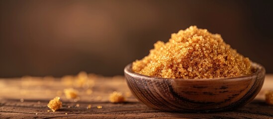 Jaggery Powder also known as Organic Gur is a versatile unrefined sugar used in various Indian dishes with a natural copy space image of concentrated sugarcane juice