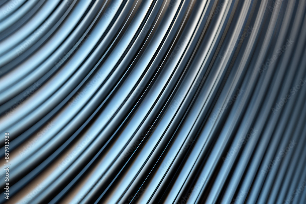 Wall mural close-up image of smooth, curved metallic pipes forming an abstract pattern with a shiny, reflective