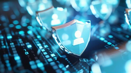 Cybersecurity Training sessions with light highlighted shield icons