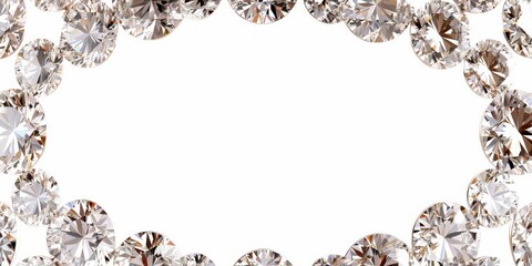 Luxury diamond border frame on white background, brilliant crystal border