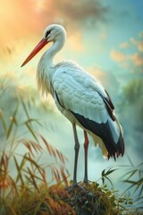Fototapeta premium Stork portrait on nature. Selective focus.