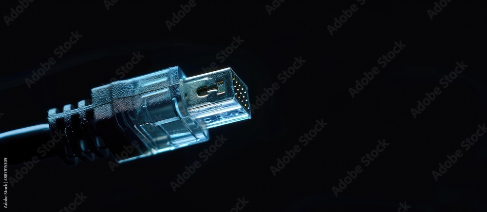 Aufkleber Ethernet connector with optical fiber displayed on a black background providing ample copy space image