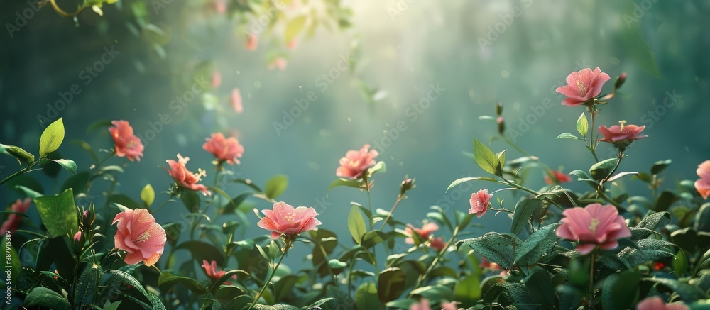 Poster A floral setting in its natural surroundings with room for text or graphics ideal for background or wallpaper uses. with copy space image. Place for adding text or design