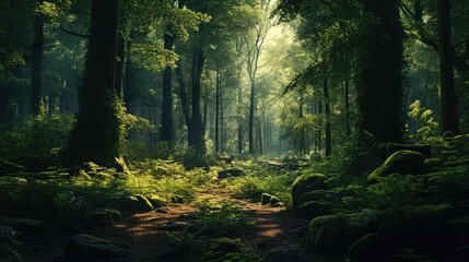 Obraz premium Towering trees in lush woodland
