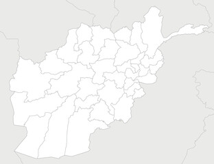 Vector regional blank map of Afghanistan with provinces and administrative divisions, and neighbouring countries and territories. Editable and clearly labeled layers.