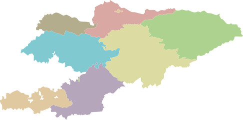 Vector blank map of Kyrgyzstan with regions or territories and administrative divisions. Editable and clearly labeled layers.