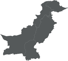 Vector regional blank map of Pakistan with provinces and territories and administrative divisions. Editable and clearly labeled layers.