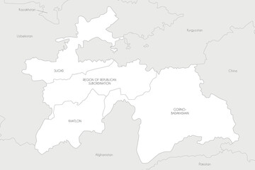 Obraz premium Vector regional map of Tajikistan with provinces and administrative divisions, and neighbouring countries and territories. Editable and clearly labeled layers.