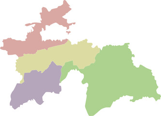 Vector regional blank map of Tajikistan with provinces and administrative divisions. Editable and clearly labeled layers.