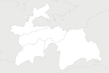 Vector regional blank map of Tajikistan with provinces and administrative divisions, and neighbouring countries and territories. Editable and clearly labeled layers.