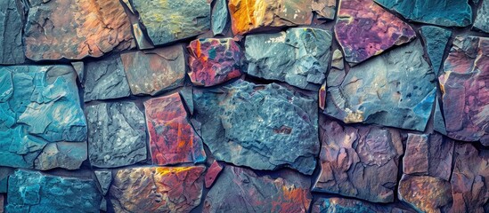 Stone wall texture with vibrant colors suitable as a background with space for adding images. with copy space image. Place for adding text or design