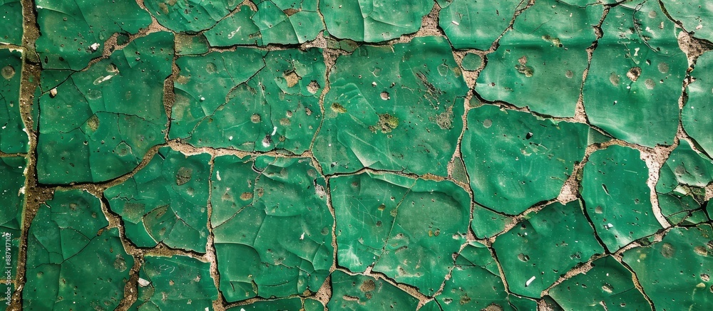 Poster the playground s green cement floor showcases a unique pattern of cracks suitable for a copy space i