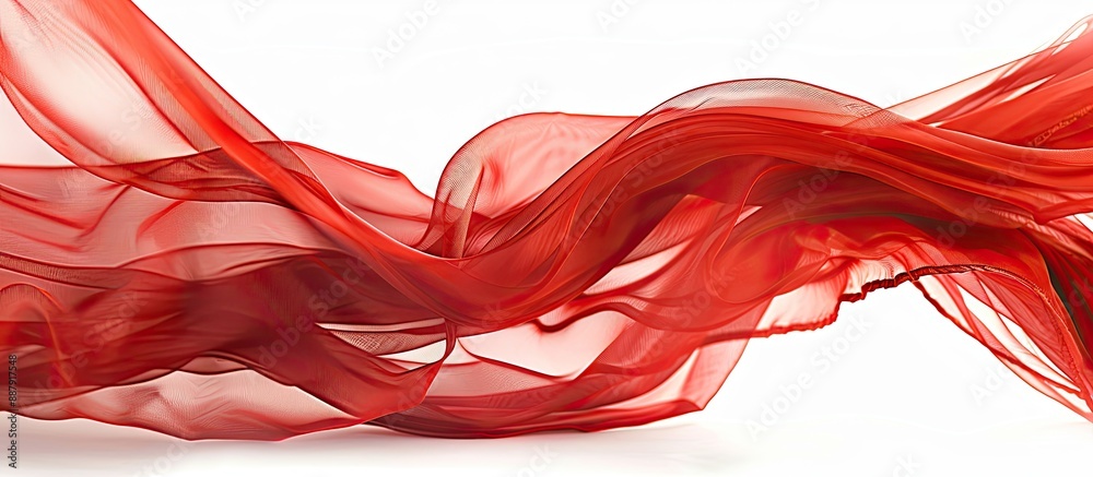 Poster A delicate red chiffon fabric with gentle curves and flowing waves set against a plain white backdrop suitable for a copy space image