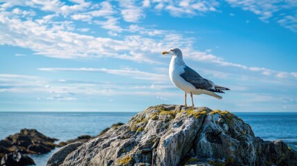 Seagull perched on seaside rock