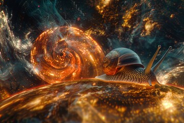 A snail in the flow of time. business. Step by step, surrealism. background