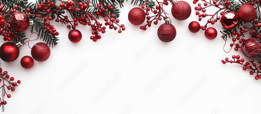 Poster a christmas themed border set against a white backdrop adorned with red christmas balls perfect as a