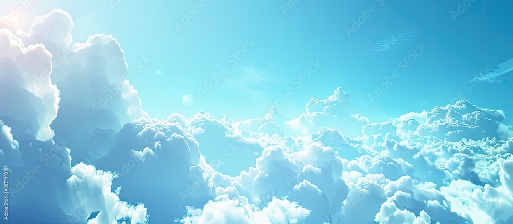 Poster serene and open canvas of a vivid azure sky with fluffy white clouds dancing gracefully is a peacefu